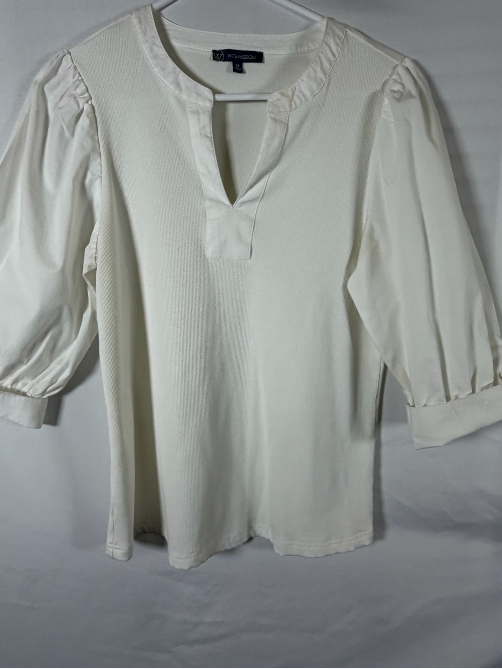 Wit & Wisdom Women’s White Mixed Media Puff Sleeve Top M